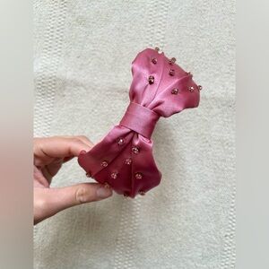 J.Crew Pink Satin Bow Knot Crystal Studded Headband Preppy Blair Waldorf